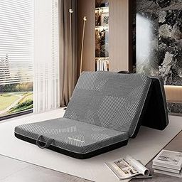 GEMBED Tri Folding Mattress Full Size - Memory Foam Tri-fold Mattress, Handle & Non-Slip Bottom, Portable Foldable Sofa Bed Floor Mattress Chair for Travel RV Camping Guest Yoga - 4 Inch, 75"x52"x4"-25