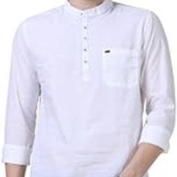 Mens Kurta | Cotton Linen Full Sleeves, Mandarin Neck Hip Length | Solid Slim Fit | Stylish Casualwear Chinese Collar Single Pocket Short Kurta-picture-8