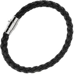 CALANDIS™ 8xMens Braided Black Leather and Stainless Steel Wristband Bracelet 8.2 5mm | Bracelets | Mens Jewelry-23