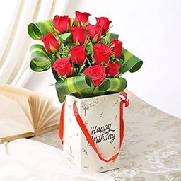 FlowerAura Fresh Live Flower Bouquet of 12 Red Roses In FA "Happy Birthday" Box For Birthday Gift & Gift For Girlfriend, Boyfriend, Colleagues, Reatives, Husband, Wife & Parents (Same Day Delivery)-image-46