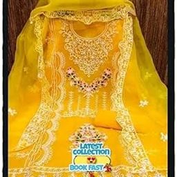 Women's Organza Unstitched Suit | Designer Patiala Dress Material with Embellished Embroidery-image-38