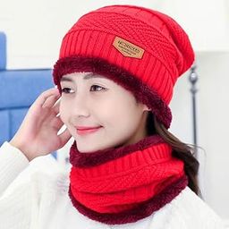 Winter Thermal Knitted Heanie Hat and Circle Scarf Set Warm Snood Suit for Indoor and Outdoor Activities-23