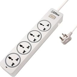 EMBOX 10A Extension Board with Master Switch-Extension Cord with 4 Universal Sockets-Spike Guard with Safety Shutter and LED Indicator-1500W (White-5 Meter Cable)-0