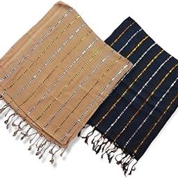 Women zari stole/hijab Reyon stole size 28×72 Pack of 2 Beige-Black-image-34