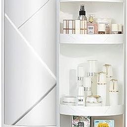 olpad 360 Rotating Corner Shelves, Storage Cabinet Towel Holder Rack, Corner Cabinets with Doors and Shelves for Bathroom Bathtub Toilet Table(Plastic) (Color : White) (Big) (12.66)-image-53