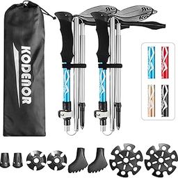 2 PCS Collapsible Trekking Poles Set Men Women Walking Poles Lightweight Hiking Sticks for Trekking Camg Traveling Climbing(BlueL)-POOWE-image-5