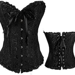 Ubervia Corset Lace Up Steampunk Waist Trainer Body Shaper Tummy Support Slimming Trimmer Cincher Adjustable Sexy Shapewear for Women- Black (Small)-image-87