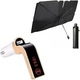 Techking Combo C1036 - Car Windshield Sun Shade Protector Foldable Reflector Umbrella & CARG7 Bluetooth Car Charger FM Kit MP3 Transmitter USB and TF Card Slot-13