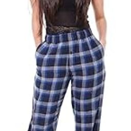 Women's Blue and Red Checked 100% Cotton Pyjama Sleepwear Night Wear-image-49