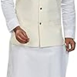 Men's Traditional Indian Sleeveless Waistcoat, White Ethnic Nehru Jacket for Kurta Pajama, Wedding (IN, Alpha, XL, Regular, Beige)-picture-13