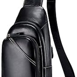 Genuine Leather Men Sling Crossbody Chest Bag Travel Sling Backpack(Black), Black, Black-image-43