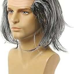 Old Man Balding Wig Cap Balding Crazy Scientists Wig For Halloween Weddings Favors Gray Straight Hair-image-28