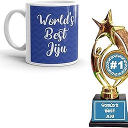 Family Shoping Birthday Gifts for Jiju Worlds Best Jiju Ceramic Printed Coffee Mug with Trophy Award for Birthday Gift Hamper Set-image-33