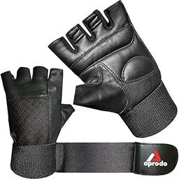 Aprodo Leather Weight Lifting Gloves for Men and Women, with Long Wrist Wrap & Padded Leather Palm (All Black, X Large)-image-29
