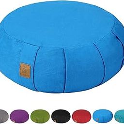 FelizMax Round Zafu Meditation Cushion, Zabuton Meditation Pillow, Yoga Bolster/Pillow, Floor seat, Zippered Organic Cotton Cover, Natural Buckwheat, Kneeling Pillow - 5 Colors and Large (Sky Blue)-image-2