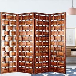 CRAFT DECOR Wooden Partition Screen Separator || Room Divider Traditional Handicrafts 4 Panels Antique for Living Room, Bedroom, Office and Restaurant (Brown)-image-69