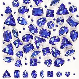 Jyukan 180pcs Blue Sew-on Rhinestones Mix Shapes Glass Rhinestone Gems with Prongs for Crafts, Clothes, Costume, Shoes, Dresses-image-40