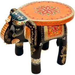 RHEA STORE Black & Orange Elephant Mini Stool | Vibrant Wooden Furniture Decor Accent | Pack of 2-image-61