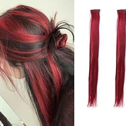 D-Divine Colored Hair Streak Extensions/Colour Hair Strips For Kids Women And Girls Set Of 2 Red-image-7