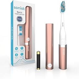 Sonisk Pulse | Battery Powered Electric Toothbrush | Portable Travel Size with Antimicrobial Sonic Technology | 1x Battery, 2X Brush Heads, 1x Travel Case Included (Rose Gold)-picture-14