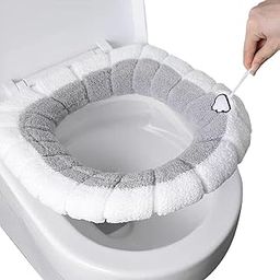 HASTHIP® Soft Plush Winter Toilet Seat Cover with Elastic Edge & Loop, Cute Grey and White Acrylic Fiber Bathroom Seat Warmer for Comfort & Warmth, Universal Fit, Easy to Install & Wash, 1 Piece-image-91