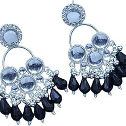 Crystal Drop Earrings for Women – Silver-Toned Teardrop Danglers with Black Crystal & Rhinestone Accents-image-74