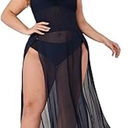 Women's Plus Size Split Long Mesh Lingerie Dress Babydoll Chemise Exotic Sleepwear Side Slits-picture-3