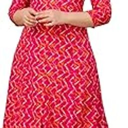Women's Cotton Printed Kurta with Palazzo Set, Pink and Orange Geometric Pattern, 3/4 Sleeve-image-2