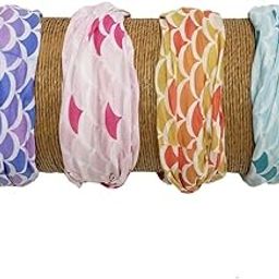 Company Boho Wide Headbands - Set of 4 Mermaid Print Headwraps - 16”L x 9”W - Blue, Pink, Purple, Yellow-image-42