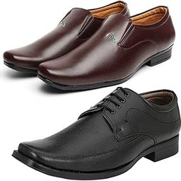 Graceful Trendy Formal Shoes/Party Shoes/ 2 Shoes Combo with Free Belt for Men and Boys (BAZAAR9032_VTR002-Bdr-Blk-2005-Brwn) Multicolor-image-98