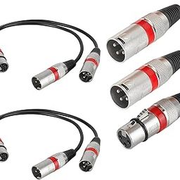 KEJJNYER 2 Pack 1 Female to 2 Male XLR Splitter Cable, Y Splitter Microphone Cable XLR Female to Dual Male, 3 Pin Patch Balanced Audio 2 Male to 1 Female XLR Microphone Extension Cable-1 Feet-image-13