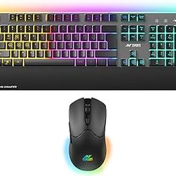 Ant Esports KM500 Pro Wireless Gaming Keyboard and Mouse Combo, LED Backlit Rechargeable 2000mAh Battery, Mechanical Feel Anti-ghosting Keyboard + 6D 3200DPI Mice for PC Gamer (Black)-0