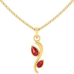P.C Chandra Jewellers 14Kt (585) Yellow Gold Curved Gold Pendant With Leaf Shape Red Stones (Without Chain), Multi-image-95