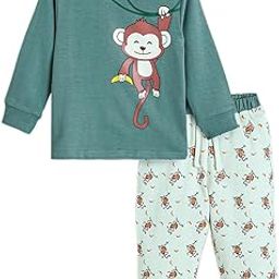 Boys Full Sleeves Animal Print Green Jogger Set-image-3