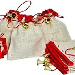 White and Red Jute Linen Potlis for Christmas, Valentine Gift Pouches | Gift Bags for Return Gifts Bags| Jute Linen, Burlap-image-45