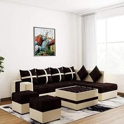Shree Shanwariya Arts Dalton L Shape 8 Seater Fabric Sofa Set with Ottoman and Puffy Right Side-Brown | Sectional L Shape Sofa Set with Ottoman | L Shaped Sofas 8 Seater for Hall-image-33