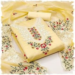 Women's Chanderi Cotton Embroidery Work Unstitched Salwar Suit, Women's Dress Material With Chanderi Dupatta-image-1