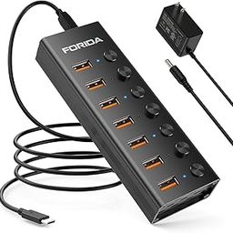 Powered Real USB 3.2 Hub, 10Gbps 4/7/10-Port Multiple USB Port Splitter with Individual LED Switches and 12V Power Adapter USB Extension for MacBook, Mac Pro/Mini,PC and More.-18