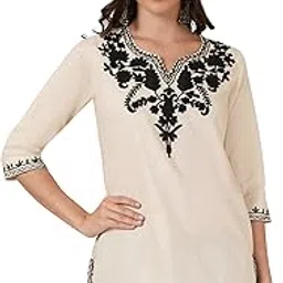 brownverse Women's Cotton Embroidered Kurti, Short Kurti, Tunic Top-picture-0