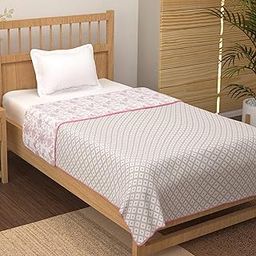 Story@Home Dohar Single Bed 100% Cotton Blankets for Summer | 144x220CM, 150GSM Ac Comforter and Cooling Blankets for Summer | Baby Pink & White Geometric Reversible Duvet Quilt Ideal for Gifting-image-60