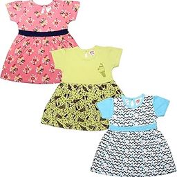 Baby Girls Regular Fit 100% Cotton Half Sleeve Girls Knee Length Frock Pack of 3-image-42