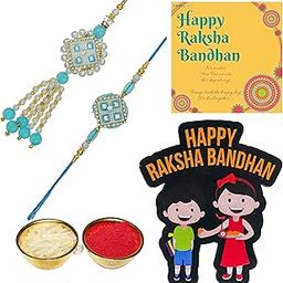 Rakhi With Fridge Magnet Gift for Brother and Bhabhi,Raksha Bandhan Gift For Brother And Sister,Rakhi For Bhaiya and Bhabhi,Couple Combo Set With Greeting Card And Roli Chawal-33