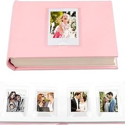 Veicevol Photo Album with Writing Space for Fujifilm Instax Mini 12 11 9 40 90 8 7 Evo Liplay Instant Camera, 64 Pockets Photo Album for Polaroid, Leather Cover Handmade Paper 2x3 Photo Album (Pink)-image-60