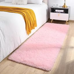 Xenluxe Soft Pink Shaggy Area Rug – Fluffy Rectangular Carpet Mat for Bedroom, Girls Room, Living Room, Nursery & Dorm – Non-Slip, Cozy Floor Rug - (Luxe_Pink Rect, 2x5 feet)-picture-0