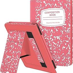 Fintie Stand Case for 6.8" Kindle Paperwhite (11th Generation-2021) and Kindle Paperwhite Signature Edition - Premium PU Leather Sleeve Cover with Card Slot and Hand Strap, Composition Book Pink-17