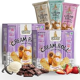 Skippi Sweet Cream Roll - Snacks for Kids | Akin & Swiss Roll | 2 Assorted Boxes of 6 (180g x 2), 2 Vanilla, 2 Chocolate & 2 Strawberry Flavor, Pack of 2-9