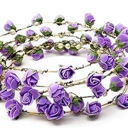 GIRLYZ Attire Artificial Floral Headpiece Colorful Roses Birthday Wedding Bridal Beach Party Travel Headpiece Wreath Crown Tiara for Girls Teens and Women (Purple)-image-69