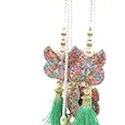 Women Handmade Wedding Butterfly latkan Tassels for Blouse Lehenga Saree(Size - Long 2 PC) Green Multi-picture-33