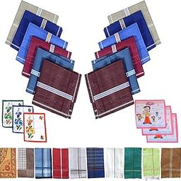 SAI PRASEEDA 100% Pure Soft Cotton Hand Kerchief_Hanky Multi Color Pack of 12 with Free 3 Ladies Kerchief_3 Kids Kerchief SP3-image-52