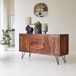 TGF Furniture Store Modern Solid Wood Sideboard Cabinet – 2 Doors & 2 Drawers with Metal Hairpin Legs, Walnut Finish – Multipurpose Storage Unit for Living Room & Dining Area-image-38